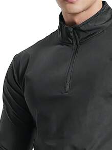 Manfinity Dauomo Men's Casual Everyday Half-Zip Mock Neck Long Sleeve T-Shirt, Autumn