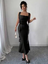 Elenzga 25 Romantic Elegant Jellyfish Bow Bodycon Mesh Splice Fishtail Dress, Flattering Slim Fit, Spring/Summer