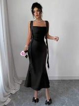 Elenzga 25 Romantic Elegant Jellyfish Bow Bodycon Mesh Splice Fishtail Dress, Flattering Slim Fit, Spring/Summer