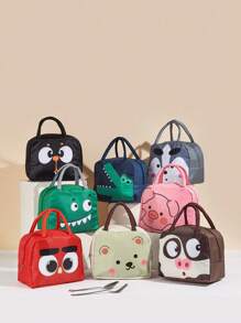 1pc Oxford Cloth Aluminum Foil Insulated Lunch Bag, Large Capacity Waterproof Cartoon Animal Pattern Zipper Lunch Box Tote For Work School Picnic Camping Food Storage