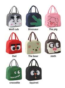 1pc Oxford Cloth Aluminum Foil Insulated Lunch Bag, Large Capacity Waterproof Cartoon Animal Pattern Zipper Lunch Box Tote For Work School Picnic Camping Food Storage