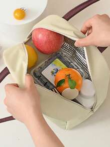 1pc Oxford Cloth Aluminum Foil Insulated Lunch Bag, Large Capacity Waterproof Cartoon Animal Pattern Zipper Lunch Box Tote For Work School Picnic Camping Food Storage