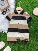 Newborn Baby Boy Cute Striped Knit Short Sleeve Romper, Suitable For Birthday Party, Evening Party, Performance, Wedding, One Month Celebration, Christening And 1st Birthday Baby Shower, Summer