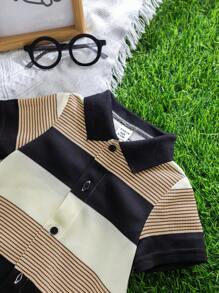 Newborn Baby Boy Cute Striped Knit Short Sleeve Romper, Suitable For Birthday Party, Evening Party, Performance, Wedding, One Month Celebration, Christening And 1st Birthday Baby Shower, Summer