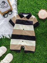 Newborn Baby Boy Cute Striped Knit Short Sleeve Romper, Suitable For Birthday Party, Evening Party, Performance, Wedding, One Month Celebration, Christening And 1st Birthday Baby Shower, Summer