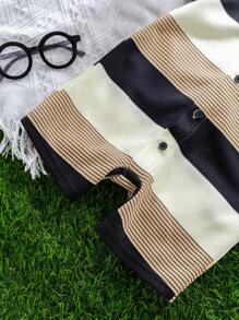 Newborn Baby Boy Cute Striped Knit Short Sleeve Romper, Suitable For Birthday Party, Evening Party, Performance, Wedding, One Month Celebration, Christening And 1st Birthday Baby Shower, Summer