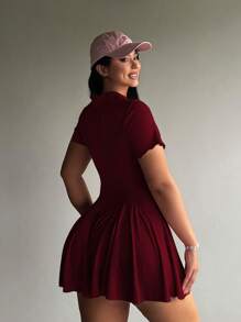 POPSWAY Plus Size Solid Color Casual Collared Short Sleeve Dress