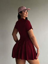 POPSWAY Plus Size Solid Color Casual Collared Short Sleeve Dress
