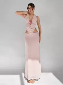 Aloruh Elegant Sexy 3D Floral Decor Backless Set For Women,