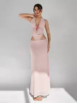 Aloruh Elegant Sexy 3D Floral Decor Backless Set For Women,