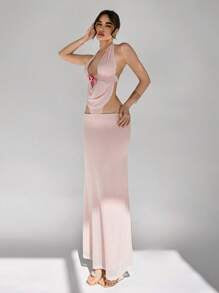 Aloruh Elegant Sexy 3D Floral Decor Backless Set For Women,
