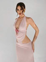 Aloruh Elegant Sexy 3D Floral Decor Backless Set For Women,
