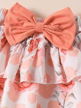Souflis Souflis 3pcs Baby Girl Sweet Cute Cap Sleeve Flounce Romper, Floral Print Bowknot Jumpsuit & Skirt Set, Bow Headband, Summer