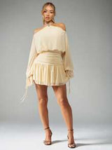 MISSGUIDED MISSGUIDED PLUS Plus Size Off-Shoulder Halterneck Mini Dress With Blouson Sleeves And Ruched Waist Detail Perfect For Wedding Guest Cocktail Party Special Occasion Evening Out