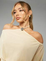 MISSGUIDED MISSGUIDED PLUS Plus Size Off-Shoulder Halterneck Mini Dress With Blouson Sleeves And Ruched Waist Detail Perfect For Wedding Guest Cocktail Party Special Occasion Evening Out