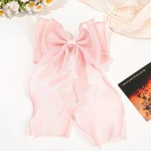 1pc Sweet Pink Princess Net Yarn Extra Large Bow Wavy Ribbon Clip, Elegant Gentle Hair Accessory For Spring
