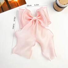 1pc Sweet Pink Princess Net Yarn Extra Large Bow Wavy Ribbon Clip, Elegant Gentle Hair Accessory For Spring