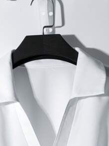 Women's Solid Color Pleated Polo Collar Short Sleeve Cinched Waist Chiffon Versatile White Blouse For Summer