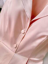 Plus Size Women Pink Collar Pleated Button Front Sleeveless Dress