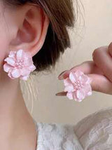 1 Pair Fashionable Elegant Flower & Pearl White Earrings, Suitable For Daily Wear, Travel And Vacation