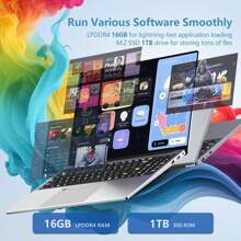 15.6 Inch Laptop, Win11 PRO Intel Pentium 4 Core N100 (Up To 3.4GHz), 16GB LPDDR4 RAM 256GB/512GB SSD, 2K FHD IPS Laptop, 1920X1080 Display WiFi 6 For Business Webcam, Full-Featured Extra Large Touchpad Large Capacity Battery