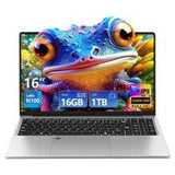 15.6 Inch Laptop, Win11 PRO Intel Pentium 4 Core N100 (Up To 3.4GHz), 16GB LPDDR4 RAM 256GB/512GB SSD, 2K FHD IPS Laptop, 1920X1080 Display WiFi 6 For Business Webcam, Full-Featured Extra Large Touchpad Large Capacity Battery