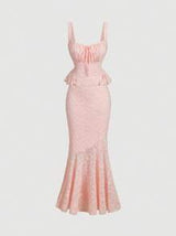 Women's Pink Tank Top & Lace Long Mermaid Skirt Set
