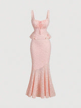 Women's Pink Tank Top & Lace Long Mermaid Skirt Set