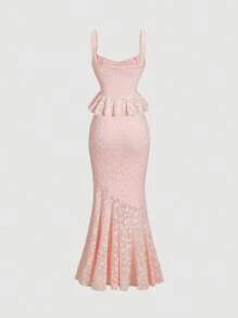 Women's Pink Tank Top & Lace Long Mermaid Skirt Set