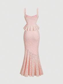 Women's Pink Tank Top & Lace Long Mermaid Skirt Set