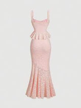 Women's Pink Tank Top & Lace Long Mermaid Skirt Set