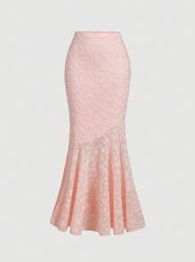 Women's Pink Tank Top & Lace Long Mermaid Skirt Set