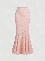 Women's Pink Tank Top & Lace Long Mermaid Skirt Set