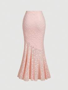 Women's Pink Tank Top & Lace Long Mermaid Skirt Set