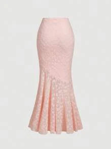 Women's Pink Tank Top & Lace Long Mermaid Skirt Set