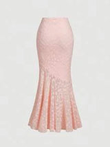 Women's Pink Tank Top & Lace Long Mermaid Skirt Set