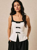 Women's Vest Black And White Color Matching Vest Elegant Set