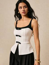 Women's Vest Black And White Color Matching Vest Elegant Set