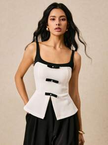 Women's Vest Black And White Color Matching Vest Elegant Set