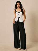 Women's Vest Black And White Color Matching Vest Elegant Set