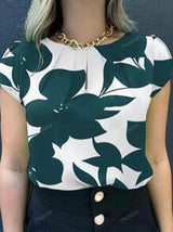 Women Printed Short Sleeve Casual Round Neck Loose Fit Polyester Top, Suitable For All Seasons