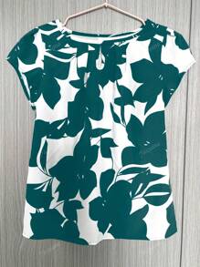Women Printed Short Sleeve Casual Round Neck Loose Fit Polyester Top, Suitable For All Seasons