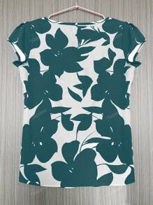 Women Printed Short Sleeve Casual Round Neck Loose Fit Polyester Top, Suitable For All Seasons