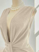 Plus Size Women Elegant Solid Color Sleeveless Split Pleated Dress