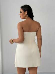 Elegant Strapless Waist Cinching Office & Casual Romantic Dress For Women