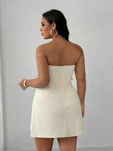 Elegant Strapless Waist Cinching Office & Casual Romantic Dress For Women