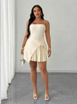 Elegant Strapless Waist Cinching Office & Casual Romantic Dress For Women