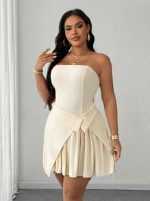 Elegant Strapless Waist Cinching Office & Casual Romantic Dress For Women
