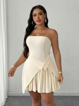 Elegant Strapless Waist Cinching Office & Casual Romantic Dress For Women