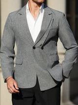 Manfinity Bizformal Men's Stylish Patchwork Solid Color Business Suit Blazer,The Men's Business Casual Suit Jacket, With Its Unique Single-Sided Double Collar Design, Is The Highlight Of The Overall Look, Breaking The Singleness Of The Traditional Suit Co